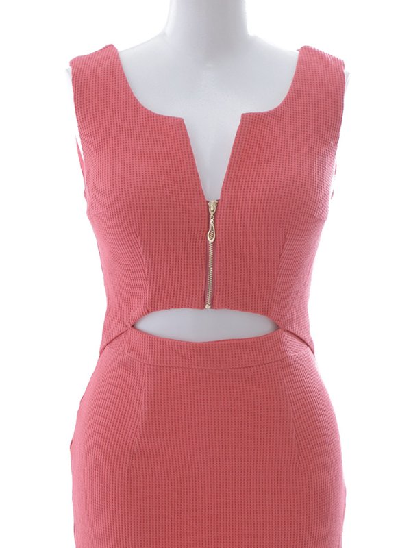 画像20: ワッフルノースリーブフロントファスナードレス/肌見せ/谷間見せ/背中隠し/タイト/ロングドレス/キャバドレス【S-Mサイズ/2カラー】[OF03]【YN】dzw (20)