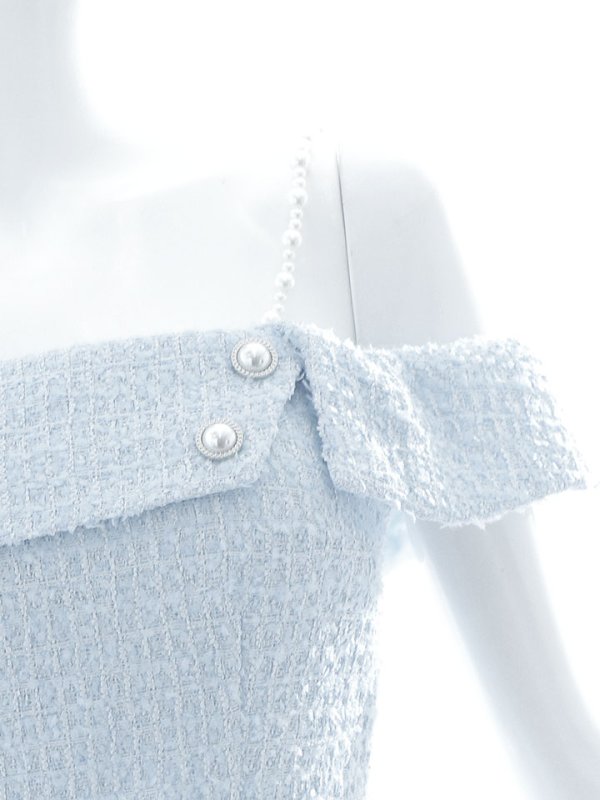 画像22: 【送料無料！】キャミツイードセットアップ/オフショルダー/パール紐/パールボタン/オフショルラップ/フレアスカート/胸元隠し/背中隠し/ミニドレス/キャバドレス【XS-Mサイズ/2カラー】[OF03-X]【YN】dzw (22)