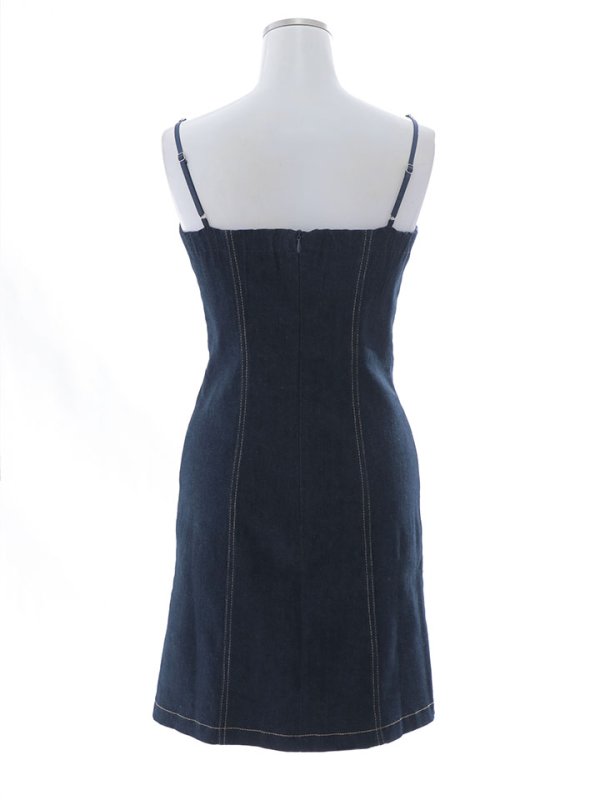画像14: 再入荷!タイトデニムドレス/ジップアップ/カジュアル/キャミソール/谷間見せ/ミニドレス/キャバドレス【XS-Lサイズ/1カラー】[OF03] 【YN】dzj (14)