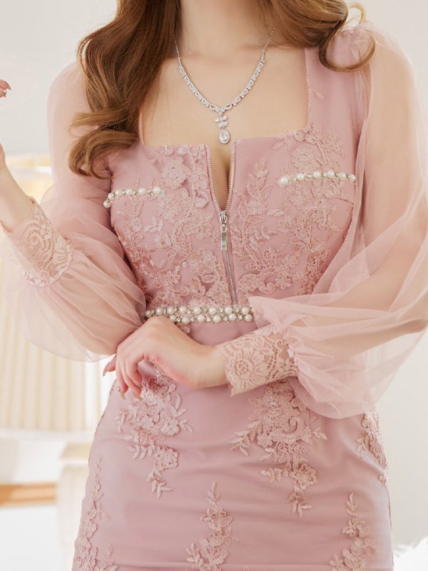 画像5: 送料無料！刺繍ドレス/ロングスリーブ/シアー袖/ミニドレス/キャバドレス【XS-XLサイズ/2カラー】[OF03-X]【YN】dzj (5)