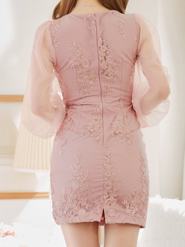 画像7: 送料無料！刺繍ドレス/ロングスリーブ/シアー袖/ミニドレス/キャバドレス【XS-XLサイズ/2カラー】[OF03-X]【YN】dzj (7)