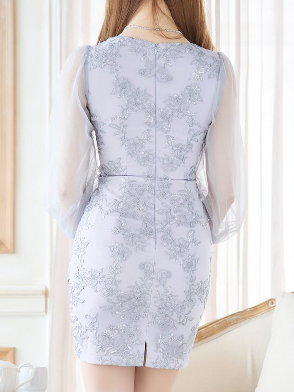 画像7: 送料無料！刺繍ドレス/ロングスリーブ/シアー袖/ミニドレス/キャバドレス【XS-XLサイズ/2カラー】[OF03-X]【YN】dzj (7)