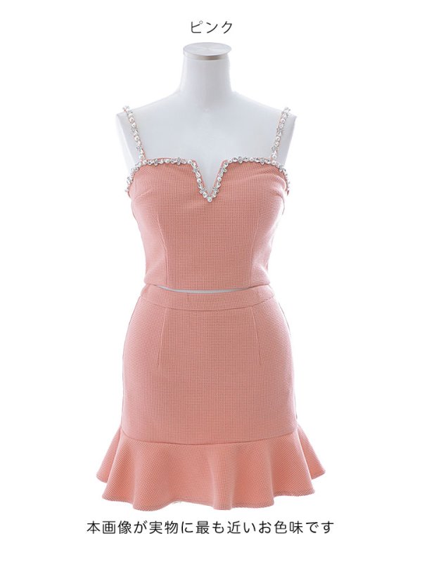 画像13: 【送料無料！】ワッフルセットアップドレス/ビジュー/キャミソール/ノースリーブ/マーメイドスカート/谷間見せ/背中見せ/ミニドレス/キャバドレス【XS-Mサイズ/1カラー】[OF03-X] 【YN】dzw (13)