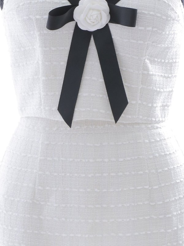 画像40: マーメイドツイードドレス/ノースリーブ/フラワーモチーフブローチ/谷間見せ/背中隠し/ミニドレス/キャバドレス【S-Mサイズ/1カラー】【複数品番】[OF03] 【YN】dzw (40)