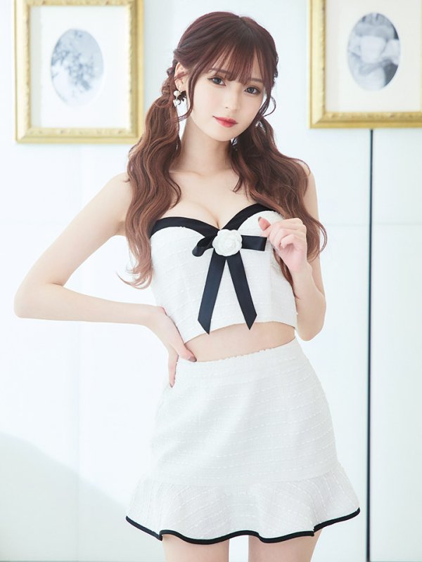 画像19: マーメイドツイードドレス/ノースリーブ/フラワーモチーフブローチ/谷間見せ/背中隠し/ミニドレス/キャバドレス【S-Mサイズ/1カラー】【複数品番】[OF03] 【YN】dzw (19)