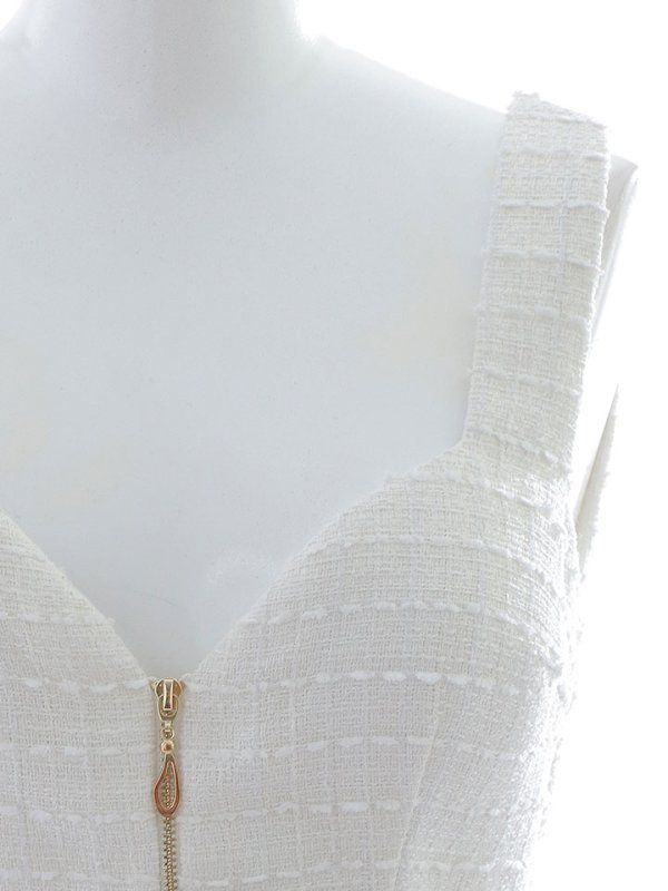 画像19: マーメイドツイードドレス/ノースリーブ/フラワーモチーフブローチ/谷間見せ/背中隠し/ミニドレス/キャバドレス【S-Mサイズ/1カラー】[OF03] 【YN】dzw (19)