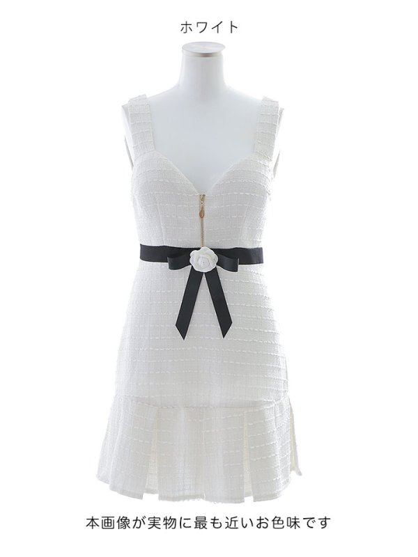 画像17: マーメイドツイードドレス/ノースリーブ/フラワーモチーフブローチ/谷間見せ/背中隠し/ミニドレス/キャバドレス【S-Mサイズ/1カラー】[OF03] 【YN】dzw (17)