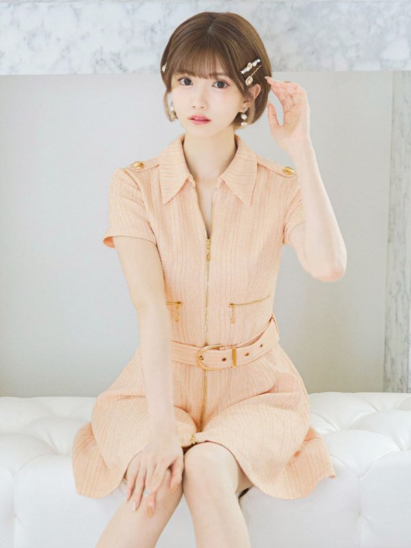 画像15: 【送料無料!】フロントジップワンピース/襟付き/ベルト/谷間隠し/背中隠し/ミニドレス/キャバドレス【XS-Lサイズ/2カラー】[OF03-X] 【YN】dzw (15)