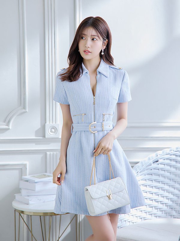 画像11: 【送料無料!】フロントジップワンピース/襟付き/ベルト/谷間隠し/背中隠し/ミニドレス/キャバドレス【XS-Lサイズ/2カラー】[OF03-X] 【YN】dzw (11)