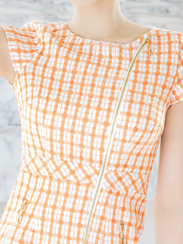 画像4: チェックツイードドレス/ジップアップ/半袖/ミニドレス/キャバドレス【XS-Mサイズ/1カラー】[OF03] 【YN】dzw (4)