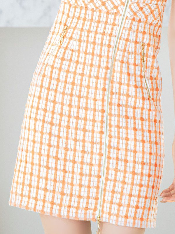 画像5: チェックツイードドレス/ジップアップ/半袖/ミニドレス/キャバドレス【XS-Mサイズ/1カラー】[OF03] 【YN】dzw (5)