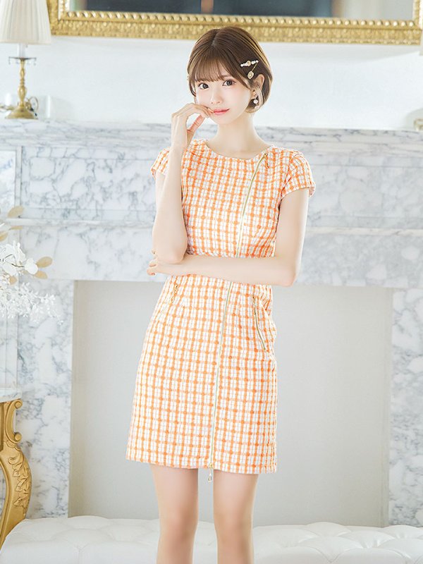画像15: チェックツイードドレス/ジップアップ/半袖/ミニドレス/キャバドレス【XS-Mサイズ/1カラー】[OF03] 【YN】dzw (15)
