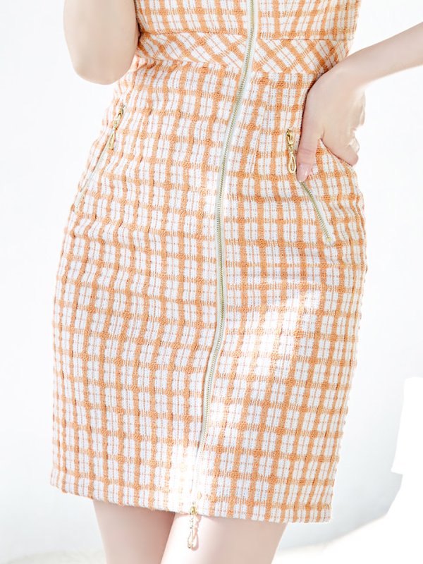 画像6: チェックツイードドレス/ジップアップ/半袖/ミニドレス/キャバドレス【XS-Mサイズ/1カラー】[OF03] 【YN】dzw (6)