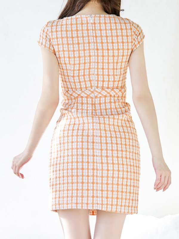画像7: チェックツイードドレス/ジップアップ/半袖/ミニドレス/キャバドレス【XS-Mサイズ/1カラー】[OF03] 【YN】dzw (7)
