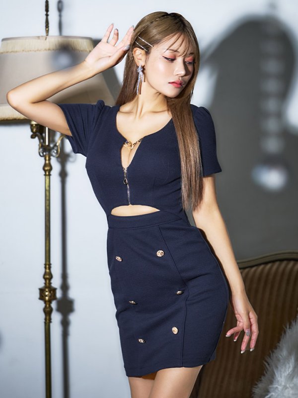 画像16: 新色&新サイズ登場!ワッフル/チェーン/ジップアップ/ボタン/谷間見せ/背中隠し/ミニドレス/キャバドレス【XS-XLサイズ/8カラー】[OF03-X] 【YN】dzw (16)