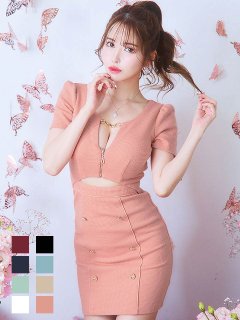 新色&新サイズ登場!ワッフル/チェーン/ジップアップ/ボタン/谷間見せ/背中隠し/ミニドレス/キャバドレス【XS-XLサイズ/8カラー】[OF03-X] 【YN】dzw