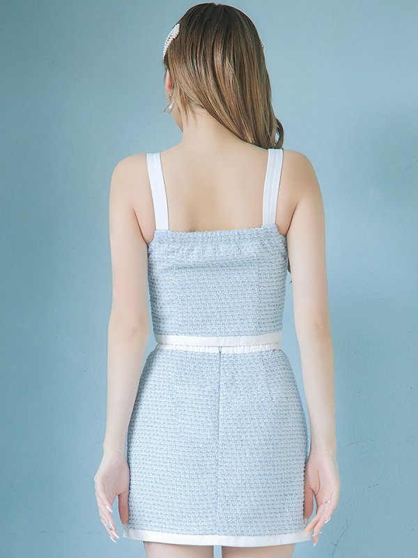 画像7: SALE!新色登場!セットアップツイード/キャミソール/ノースリーブ/パール/ビジュー/チェーン/ジップアップ/谷間見せ/背中見せ/ミニドレス/キャバドレス/【XS-Mサイズ/2カラー】[OF03] 【YN】dzw (7)