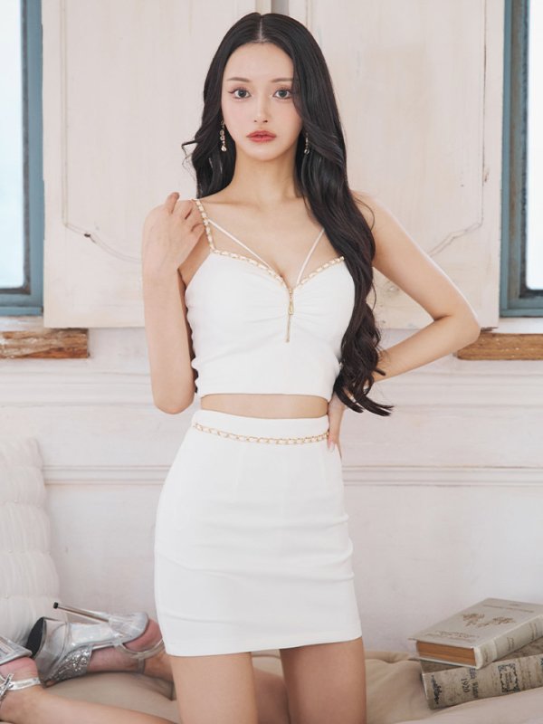 画像18: セットアップキャミソール/ジップアップ/チェーン/谷間見せ/背中見せ/ミニドレス/キャバドレス【XS-Mサイズ/5カラー】[OF03-U] 【YN】dzy (18)