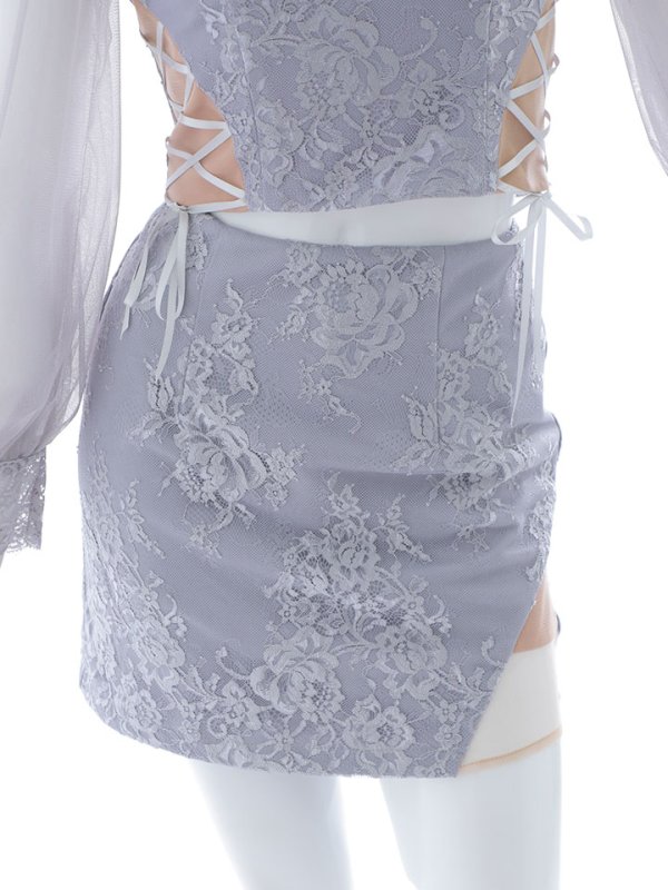 画像38: 【送料無料！】セットアップミニドレス/2ピース/チュール袖/キャバドレス/ワンカラー/谷間見せ/サイドシアー/レースアップ【XS-Lサイズ/4カラー】[OF03] 【YN】dzj (38)