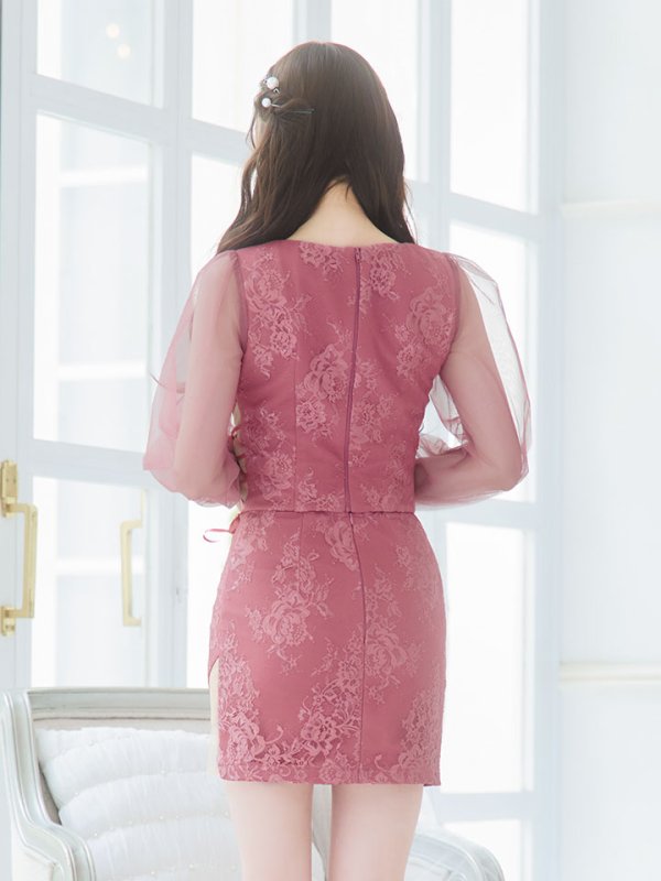 画像9: 【送料無料！】セットアップミニドレス/2ピース/チュール袖/キャバドレス/ワンカラー/谷間見せ/サイドシアー/レースアップ【XS-Lサイズ/4カラー】[OF03] 【YN】dzj (9)