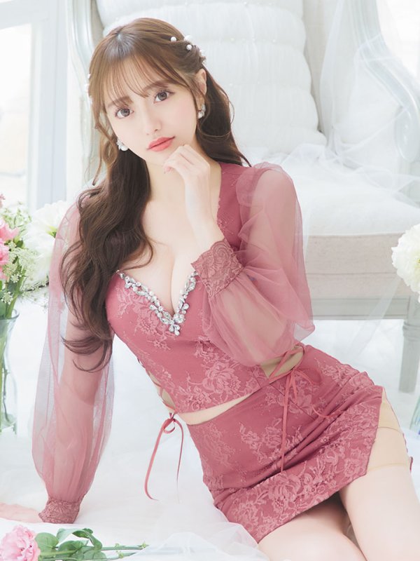 画像11: 【送料無料！】セットアップミニドレス/2ピース/チュール袖/キャバドレス/ワンカラー/谷間見せ/サイドシアー/レースアップ【XS-Lサイズ/4カラー】[OF03] 【YN】dzj (11)