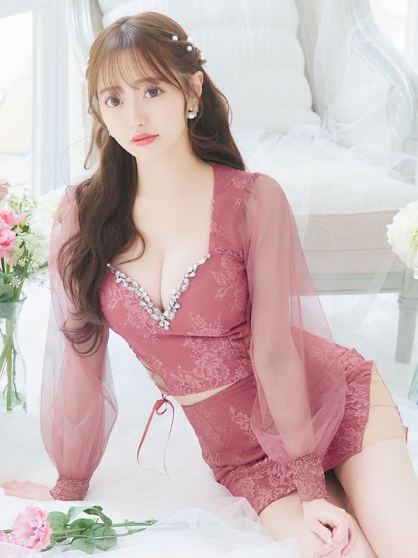 画像12: 【送料無料！】セットアップミニドレス/2ピース/チュール袖/キャバドレス/ワンカラー/谷間見せ/サイドシアー/レースアップ【XS-Lサイズ/4カラー】[OF03] 【YN】dzj (12)