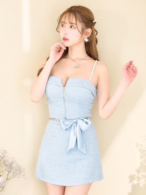 画像7: 【送料無料!】新色登場!ツイードセットアップキャミドレス/2ピース/リボン/パール/ジップ/チェーン/キャバドレス/ミニドレス【XS-Lサイズ/5カラー】[OF03] 【YN】dzw【一部予約商品/12月上旬発送予定】 (7)