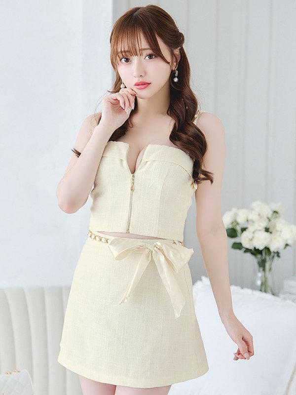 画像7: 【送料無料!】【即日発送】新色登場!ツイードセットアップキャミドレス/2ピース/リボン/パール/ジップ/チェーン/キャバドレス/ミニドレス【XS-Lサイズ/5カラー】[OF03] 【YN】dzw (7)