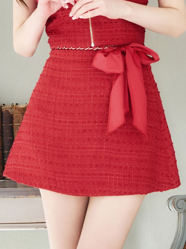 画像9: 【送料無料!】新色登場!ツイードセットアップキャミドレス/2ピース/リボン/パール/ジップ/チェーン/キャバドレス/ミニドレス【XS-Lサイズ/5カラー】[OF03] 【YN】dzw【一部予約商品/12月上旬発送予定】 (9)