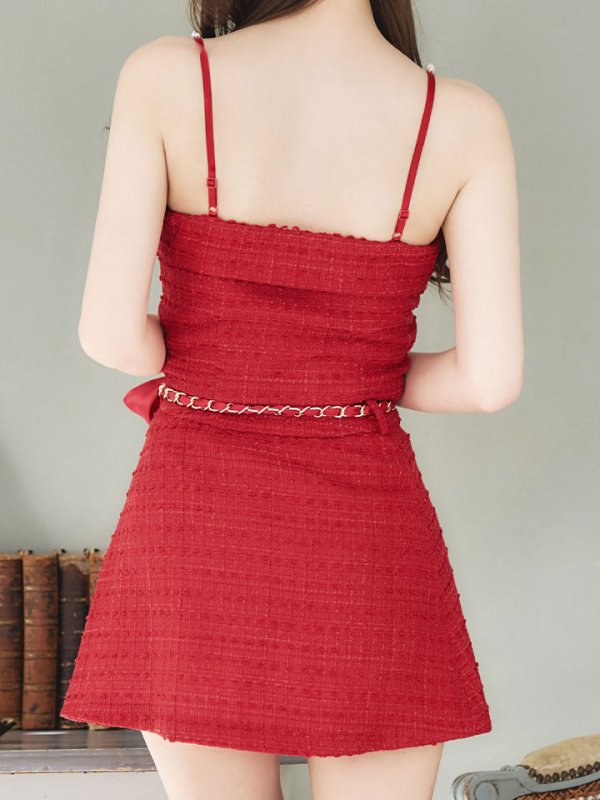 画像10: 【送料無料!】新色登場!ツイードセットアップキャミドレス/2ピース/リボン/パール/ジップ/チェーン/キャバドレス/ミニドレス【XS-Lサイズ/5カラー】[OF03] 【YN】dzw【一部予約商品/12月上旬発送予定】 (10)