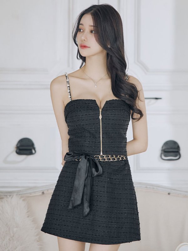 画像7: 【送料無料!】新色登場!ツイードセットアップキャミドレス/2ピース/リボン/パール/ジップ/チェーン/キャバドレス/ミニドレス【XS-Lサイズ/5カラー】[OF03] 【YN】dzw【一部予約商品/12月上旬発送予定】 (7)