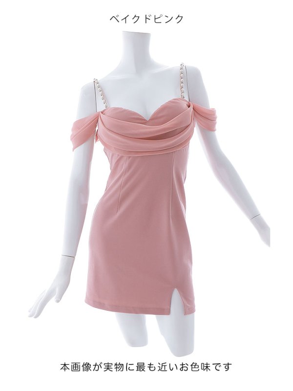 画像20: キャミソールドレス/シフォン/オフショルダー/ベアトップ/パール紐/谷間見せ/背中見せ/ミニドレス/キャバドレス【XS-Lサイズ/2カラー】[OF03] 【YN】dzj (20)