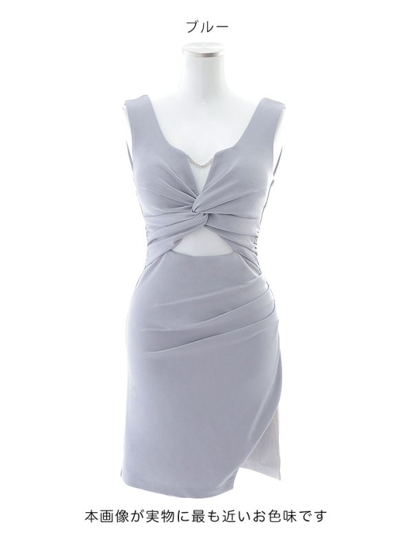 画像17: 送料無料！ツイストデコルテドレス/ビジュー/ノースリーブ/オープンカット/シアー/スリット/透け/谷間見せ/背中見せ/無地/ストレッチ/ミニドレス/キャバドレス【XS-Mサイズ/2カラー】[OF03] 【YN】dzj【一部予約商品/1月中旬発送予定】 (17)