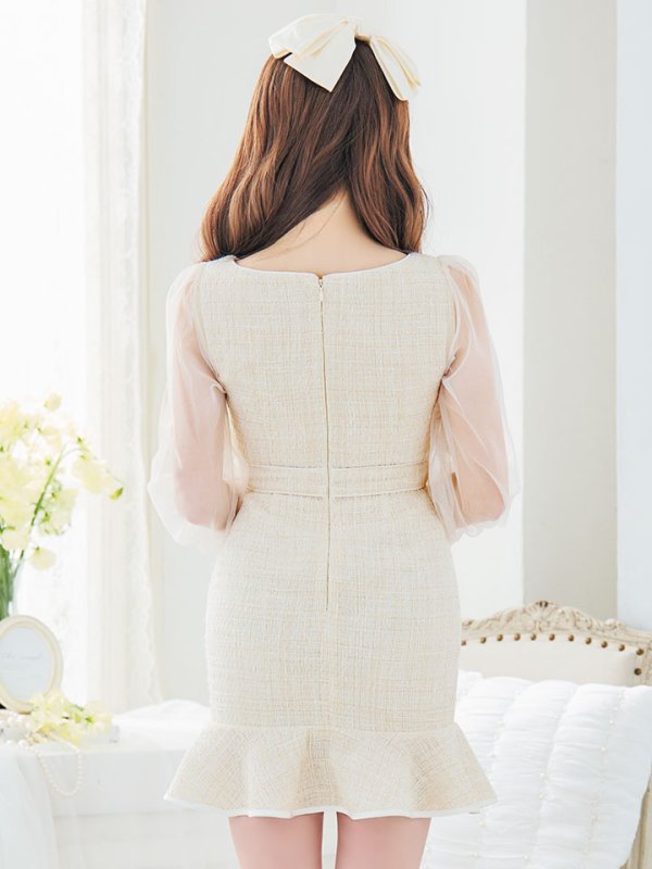 画像8: 【送料無料！】チュール袖ウエストベルトツイードミニドレス/キャバドレス【S-Lサイズ/3カラー】[OF03-X] 【YN】dzc (8)