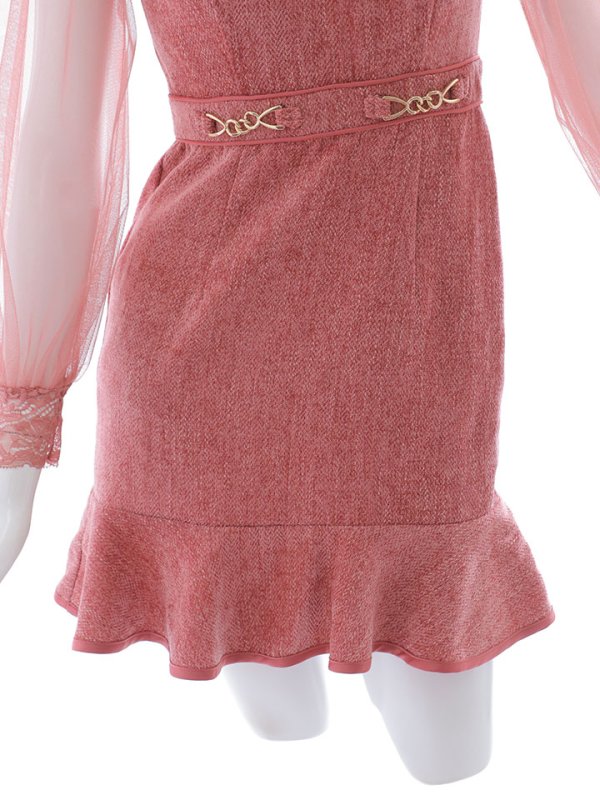 画像29: 【送料無料！】チュール袖ウエストベルトツイードミニドレス/キャバドレス【S-Lサイズ/3カラー】[OF03-X] 【YN】dzc (29)