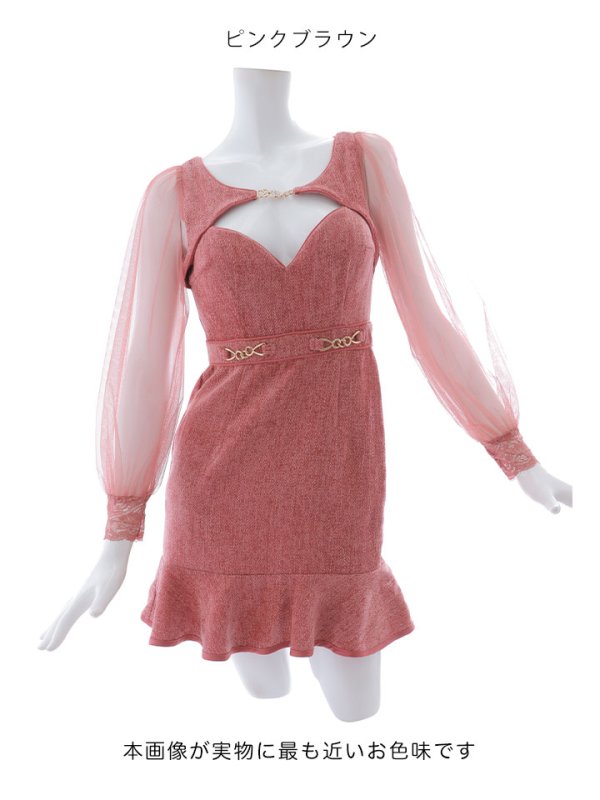 画像25: 【送料無料！】チュール袖ウエストベルトツイードミニドレス/キャバドレス【S-Lサイズ/3カラー】[OF03-X] 【YN】dzc (25)