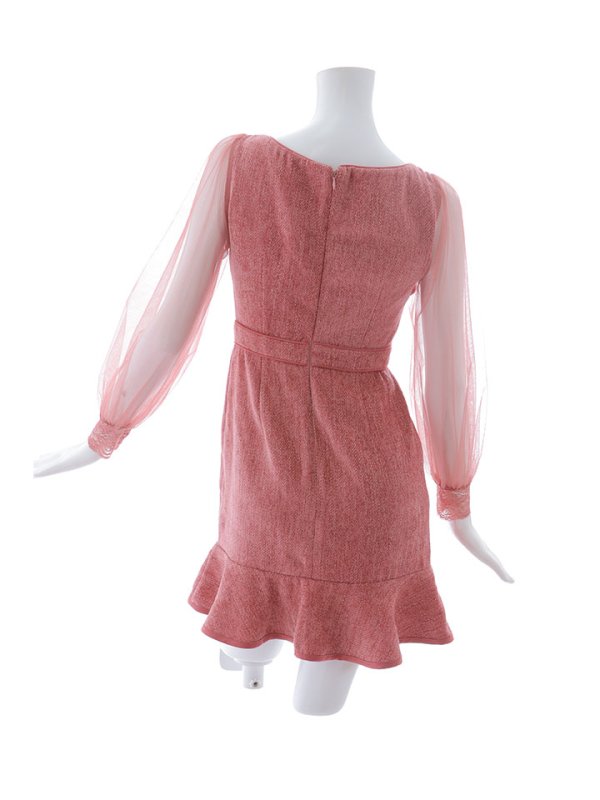 画像27: 【送料無料！】チュール袖ウエストベルトツイードミニドレス/キャバドレス【S-Lサイズ/3カラー】[OF03-X] 【YN】dzc (27)