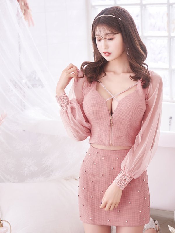 画像21: 【送料無料！】フロントジップセットアップミニドレス/2ピース/チュール袖/谷間見せ/ミニドレス/キャバドレス【XS-Lサイズ/3カラー】[OF03-X] 【YN】dzw【一部予約商品/11月中旬発送予定】 (21)