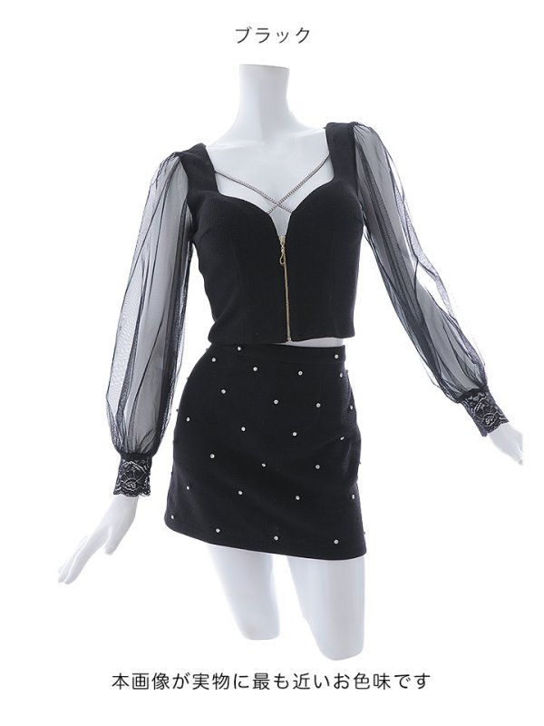 画像24: 【送料無料！】フロントジップセットアップミニドレス/2ピース/チュール袖/谷間見せ/ミニドレス/キャバドレス【XS-Lサイズ/3カラー】[OF03-X] 【YN】dzw【一部予約商品/11月中旬発送予定】 (24)