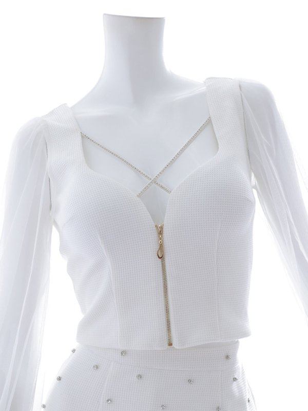 画像28: 【送料無料！】フロントジップセットアップミニドレス/2ピース/チュール袖/谷間見せ/ミニドレス/キャバドレス【XS-Lサイズ/3カラー】[OF03-X] 【YN】dzw【一部予約商品/11月中旬発送予定】 (28)