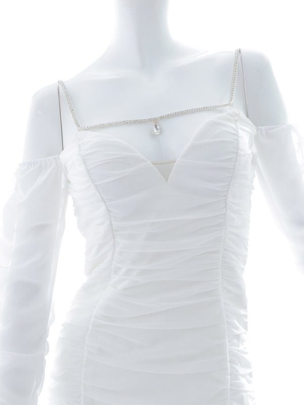 画像18: シフォンギャザードレス/谷間見せ/背中見せ/オフショル/シャーリング/タイト/キャバドレス/ミニドレス【S-Mサイズ/2カラー】[OF03] 【YN】dzy (18)