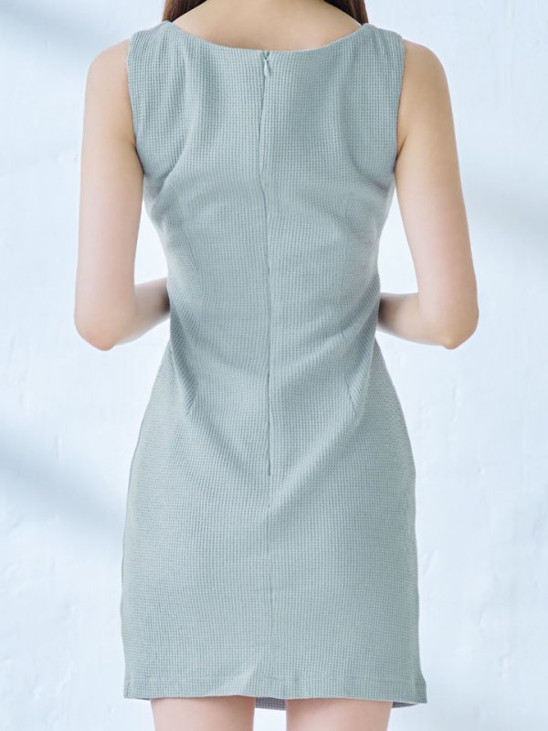 画像6: ワッフルノースリーブドレス/ジップ/谷間見せ/背中隠し/ミニドレス/キャバドレス【XS-Mサイズ/1カラー】[OF03] 【YN】dzj (6)