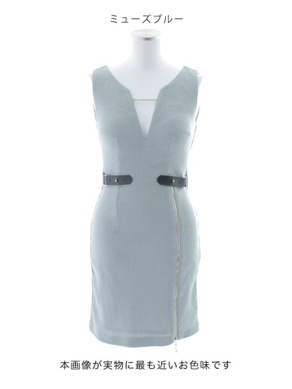 画像13: ワッフルノースリーブドレス/ジップ/谷間見せ/背中隠し/ミニドレス/キャバドレス【XS-Mサイズ/1カラー】[OF03] 【YN】dzj (13)