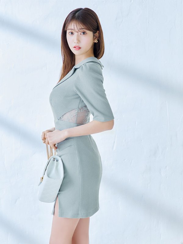 画像21: 【ウィンターセール！】SALE!ワッフルテーラードドレス/レース/谷間見せ/背中魅せ/ミニドレス/キャバドレス【S-Lサイズ/1カラー】[OF03] 【YN】dzj (21)