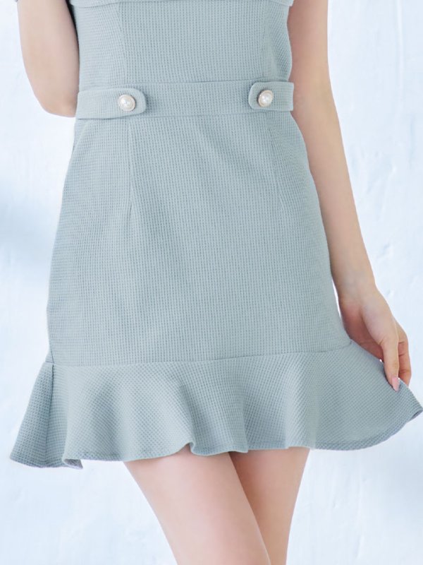 画像9: ワッフルフリルスカートドレス/パフスリーブ/ウエストボタン/谷間見せ/背中隠し/ミニドレス/キャバドレス[OF03] 【YN】dzw (9)