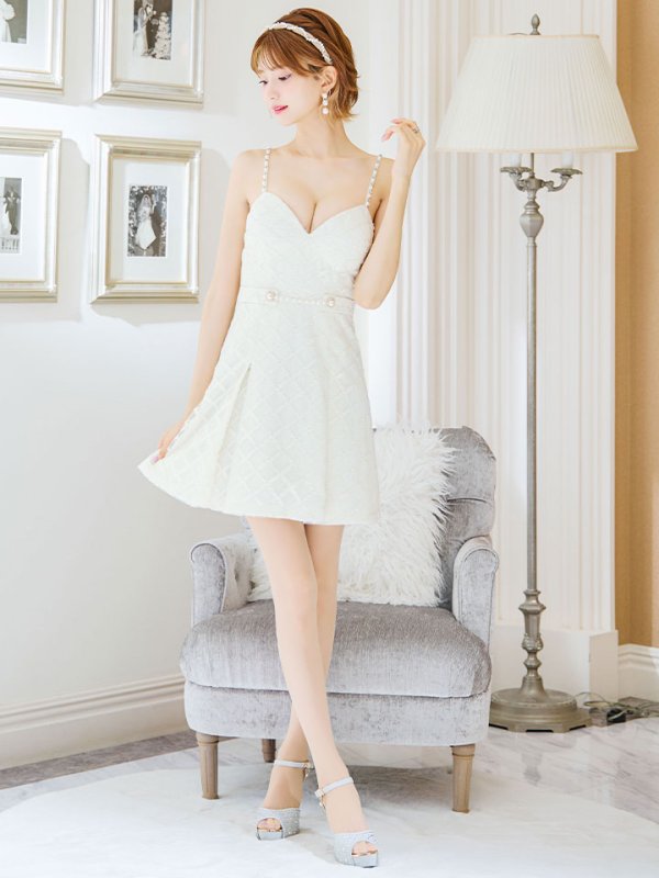 画像8: 【ウィンターセール！】SALE!ビジューキャミソールワンピースドレス/刺繍レース/プリーツ/谷間見せ/背中見せ/ミニドレス/キャバドレス【XS-Mサイズ/1カラー】[OF03] 【YN】dzc (8)