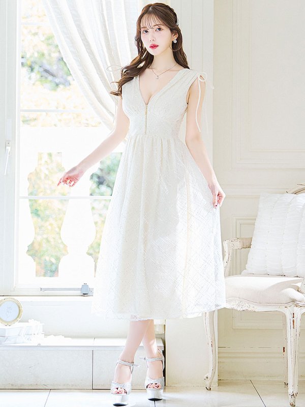 画像3: 【送料無料！】【sifeel/シフィール】レースレイヤードワンピース/ノースリーブ/ジップアップ/スパンコール/Vネック/透け感/谷間見せ/背中見せ/ミディアムドレス/キャバドレス【XS-Lサイズ/2カラー】[OF03-X] 【YN】dzw (3)