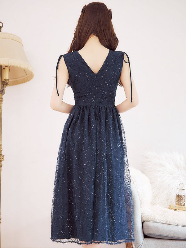 画像7: 【送料無料！】【sifeel/シフィール】レースレイヤードワンピース/ノースリーブ/ジップアップ/スパンコール/Vネック/透け感/谷間見せ/背中見せ/ミディアムドレス/キャバドレス【XS-Lサイズ/2カラー】[OF03-X] 【YN】dzw (7)