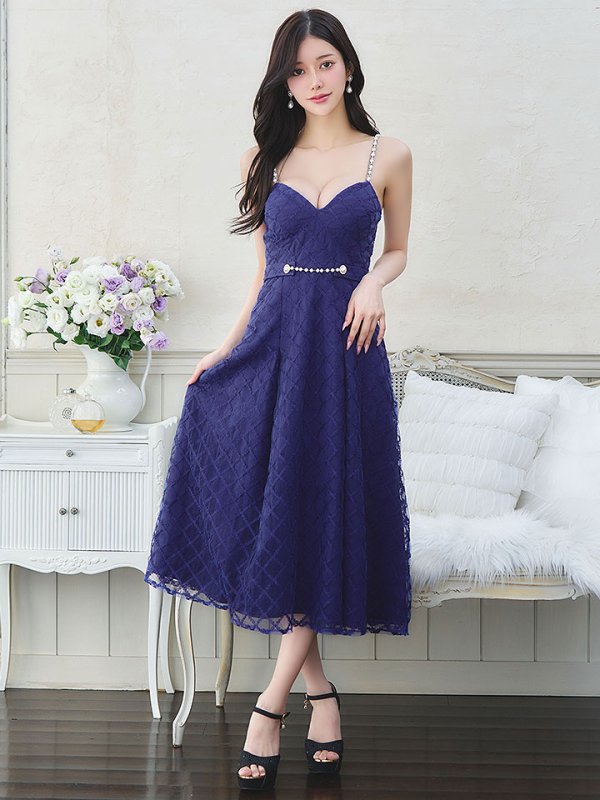 画像4: 【送料無料！】【sifeel/シフィール】ビジューキャミソールワンピースドレス/刺繍レース/プリーツ/谷間見せ/背中見せ/ミディアムドレス/キャバドレス【S-Mサイズ/3カラー】[OF03-X] 【YN】dzc (4)