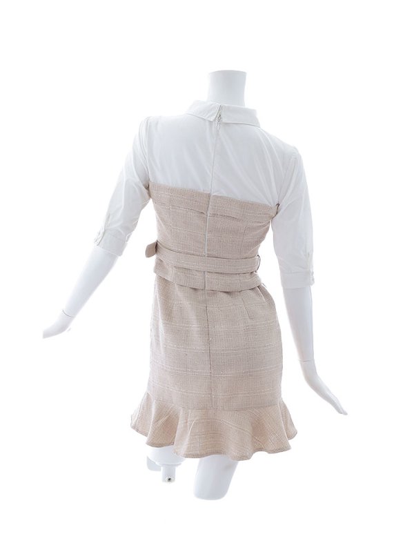 画像14: SALE!韓国っぽ切り替えシャツドレス/ツイード/ウエストマークベルト/ボタン/谷間見せ/背中隠し/ミニドレス/キャバドレス【S-Lサイズ/1カラー】[OF03-U] 【YN】dzw (14)